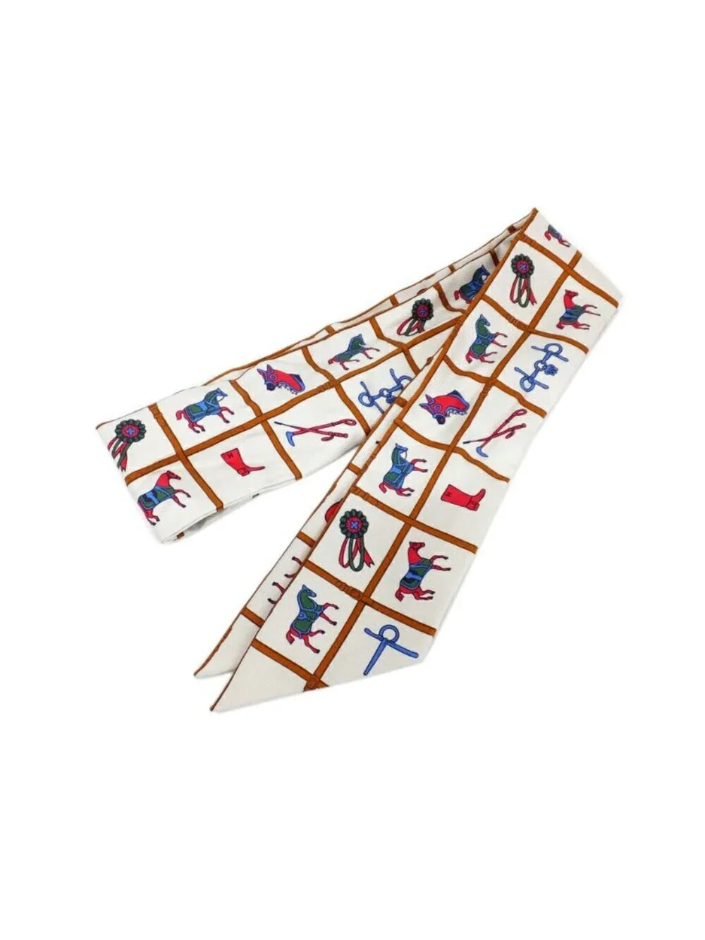 Hermes Ten Twilly Horse Tackle Couvertureset Tenues de Jour Off White Silk Scarf